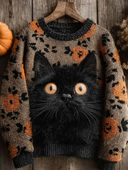Women's Halloween Black Cat Knitted Sweater