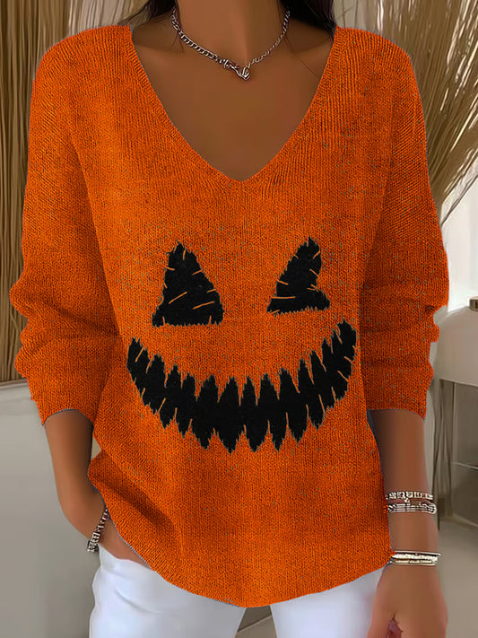 Women's Halloween Ghost Face Print Casual Top