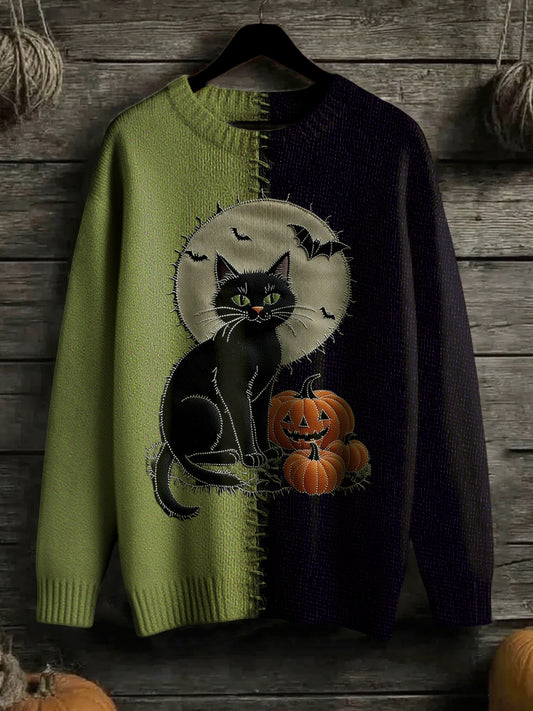 Women's Halloween Stitched Art Print Sweater