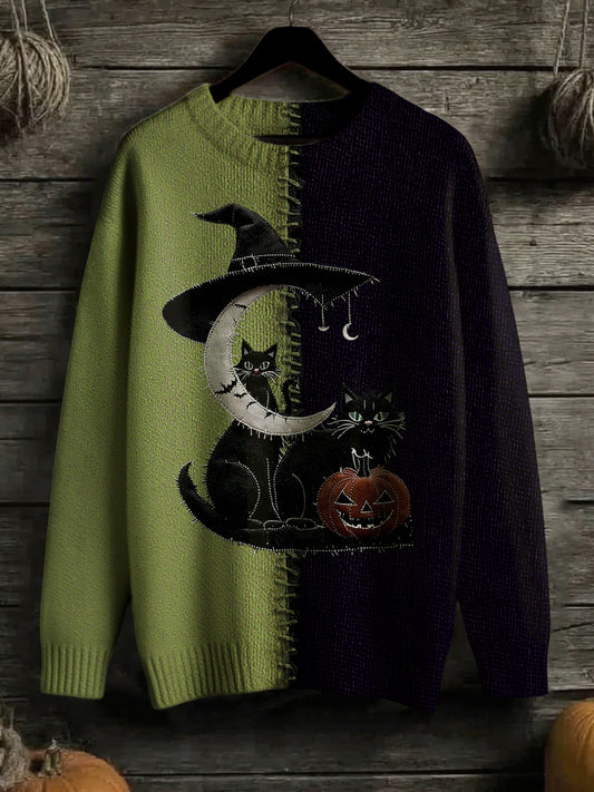 Women's Halloween Stitched Art Print Sweater