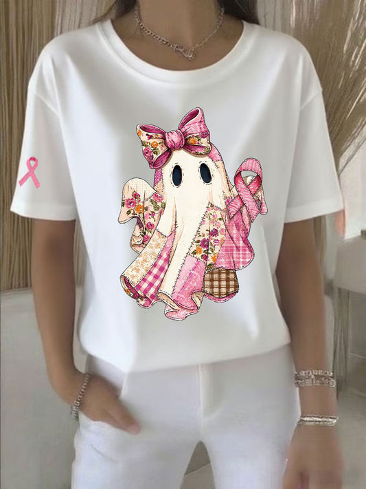 Women's Breast Cancer Awareness Pink Ribbon Print Casual T-shirt