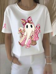 Women's Breast Cancer Awareness Pink Ribbon Print Casual T-shirt