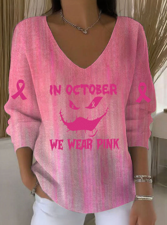 Women's Breast Cancer In October We Wear Pink Printed Casual Top