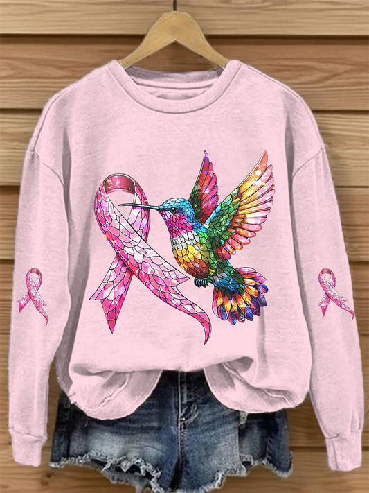 Women's Breast Cancer Awareness Pink Ribbon Print Sweatshirt