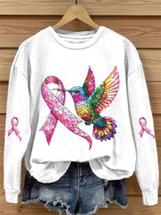 Women's Breast Cancer Awareness Pink Ribbon Print Sweatshirt