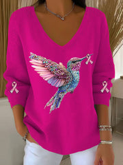 Women's Breast Cancer Awareness Hummingbird Print Casual Top