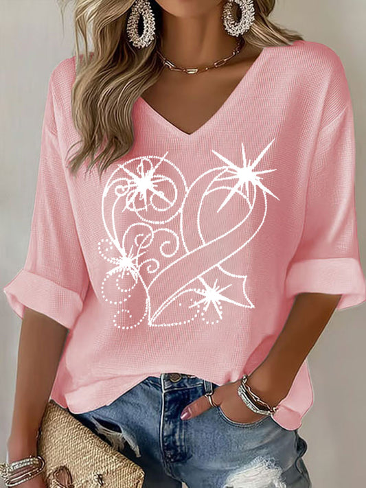 Women's Breast Cancer Awareness Pink Ribbon Print Casual T-shirt