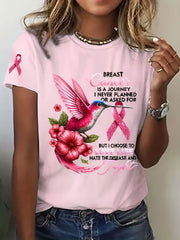 Women's Breast Cancer Awareness Hummingbird Print Casual T-Shirt