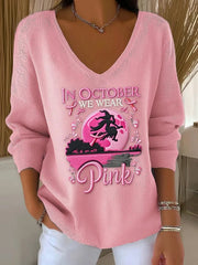 Women's Breast Cancer Awareness  We Wear Pink Witch Pit Stripe Long Sleeve Top