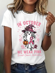 Women's Breast Cancer Awareness In October We Wear Pink Print Casual T-Shirt