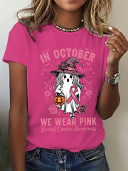 Women's Breast Cancer Awareness In October We Wear Pink Print Casual T-Shirt