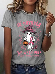 Women's Breast Cancer Awareness In October We Wear Pink Print Casual T-Shirt