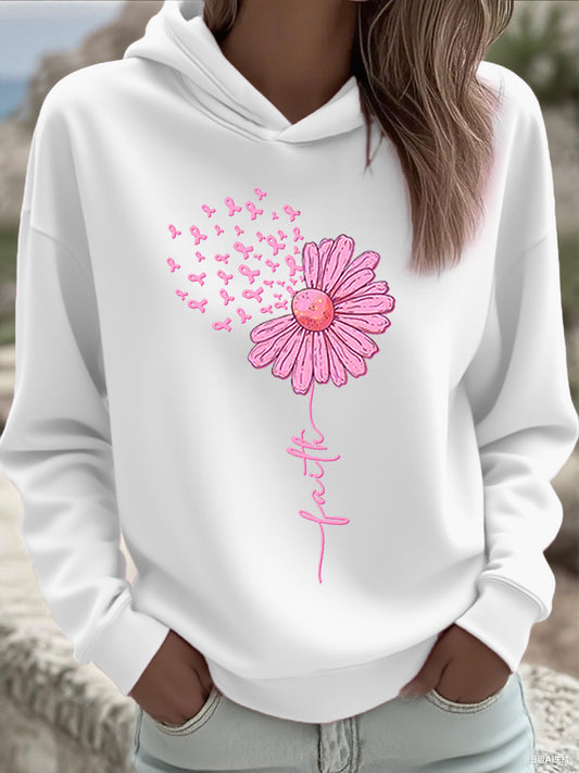 Women's Pink Ribbon Sunflower Faith Breast Cancer Awareness Support Sweatshirt