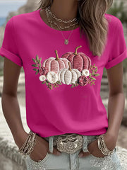 Women's Pink Pumpkin Print Casual T-shirt