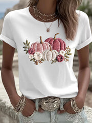 Women's Pink Pumpkin Print Casual T-shirt