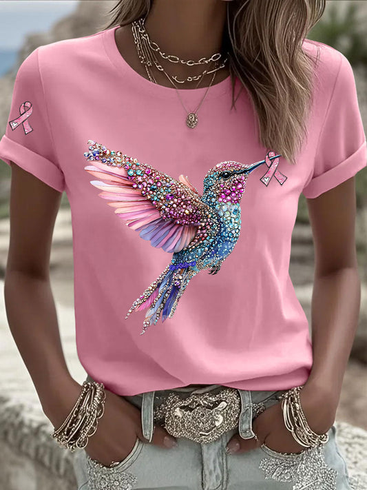 Women's Pink Ribbon Print Casual T-shirt