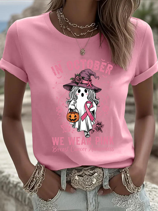 Women's Breast Cancer Awareness In October We Wear Pink Print Casual T-Shirt