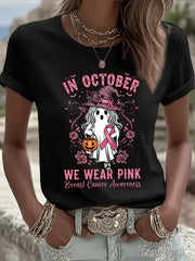 Women's Breast Cancer Awareness In October We Wear Pink Print Casual T-Shirt