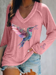 Women's Pink Hummingbird Print Casual T-shirt