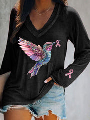 Women's Pink Hummingbird Print Casual T-shirt