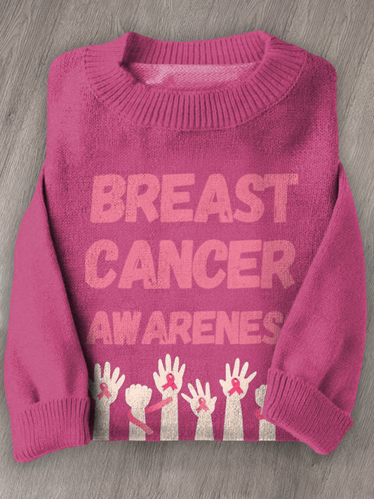 Women's Breast Cancer Awareness Long Sleeve Knit Sweater
