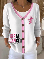 Women's Breast Cancer Awareness Heal Cancer Pink ribbon cardigan sweater