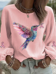 Women's Pink Hummingbird Print Casual T-shirt