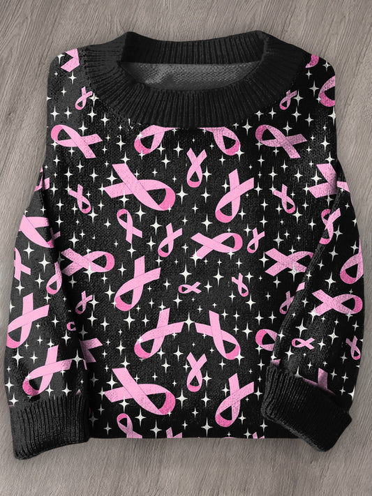 Women's Breast Cancer Awareness Long Sleeve Knit Sweater