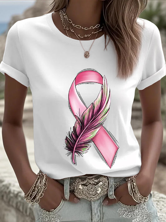 Women's Breast Cancer Awareness Pink Ribbon Short Sleeve  T-shirt