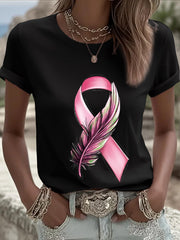 Women's Breast Cancer Awareness Pink Ribbon Short Sleeve  T-shirt