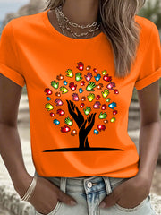 Women's Colorful Hands Tree of Life Print T-shirt