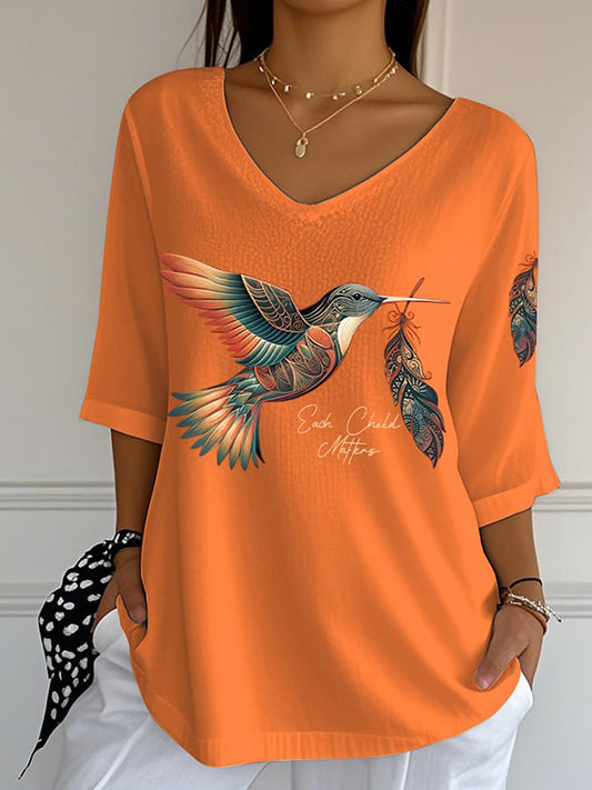 Women's Orange Shirt Day Hummingbird Casual Tops