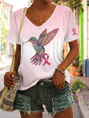 Women's Pink Ribbon Print Casual T-shirt