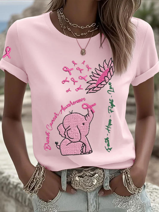 Women's Breast Cancer Elephant Sunflower T-Shirts