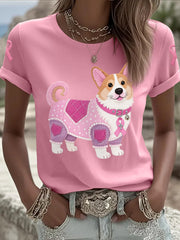 Women's Pink Dog Pink Ribbon Breast Cancer Awareness Support Tee