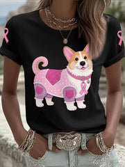 Women's Pink Dog Pink Ribbon Breast Cancer Awareness Support Tee