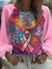 Women's Breast Cancer Awareness Pink Phoenix Print Cotton and Linen Top