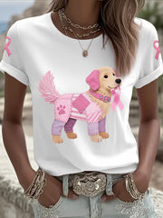 Women's Pink Dog Pink Ribbon Breast Cancer Awareness Support Tee