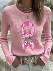 Women's Breast Cancer Pink Waffle Long Sleeve T-Shirts