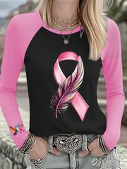Women's Breast Cancer Hummingbird Pink Ribbon Long-sleeved T-shirt
