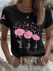 Women's Breast Cancer Awareness Sunflower Pink Ribbon Short Sleeve T-shirt