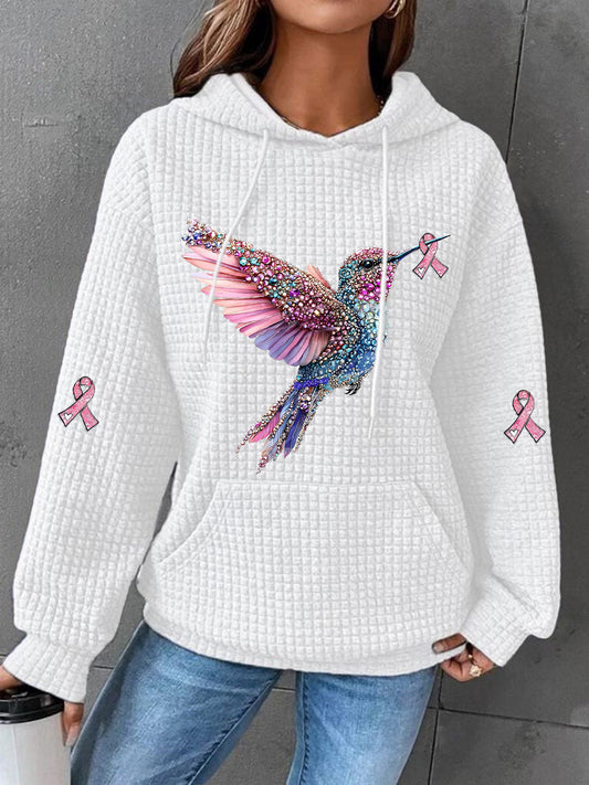 Women's Pink Ribbon Waffle Print Casual Hoodie