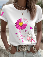 Women's Breast Cancer Awareness Sunflower Pink Ribbon Short Sleeve T-shirt