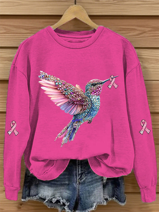 Women's Pink Ribbon Print Casual Sweatshirt