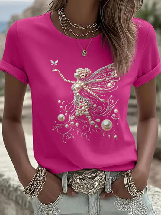 Women's Pink Pearl Print Casual T-shirt