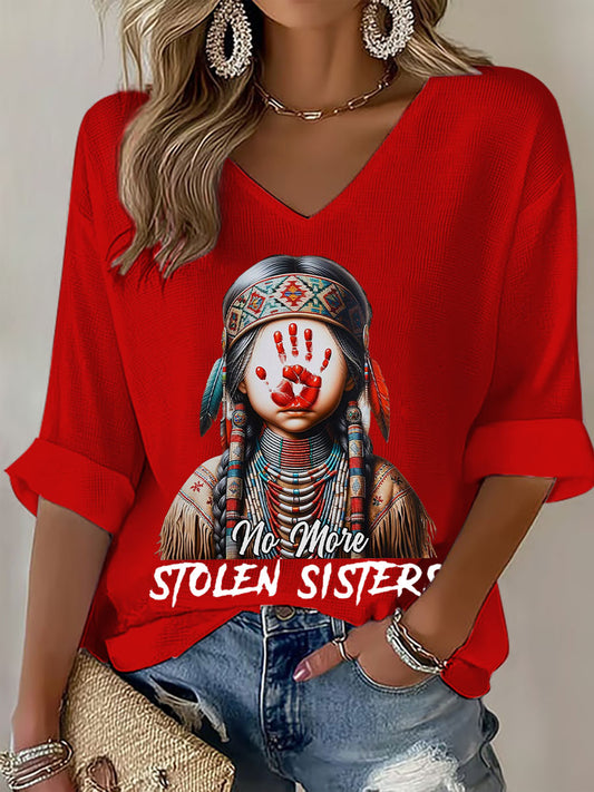 Women's no more stolen sisters MMIW V-neck tops
