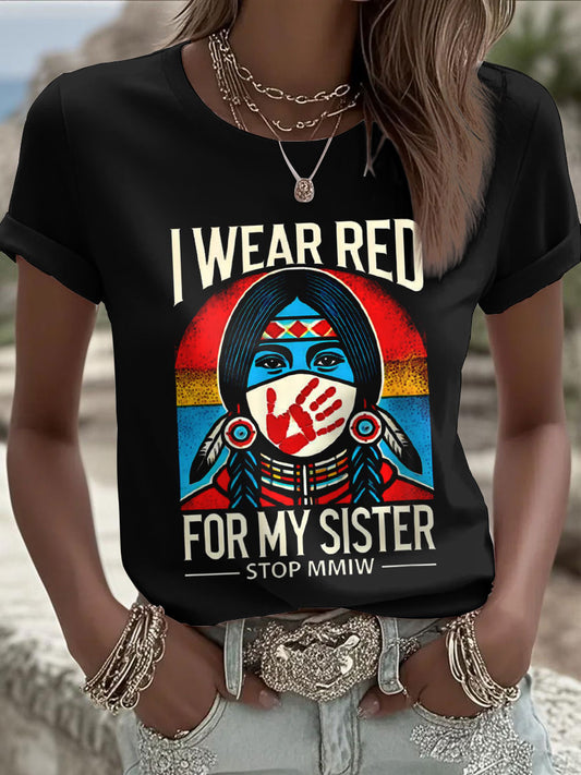 Women's I wear red for my sister stop MMIW T-shirts