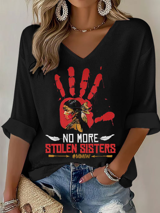 Women's no more stolen sisters MMIW V-neck tops