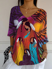 Women's Indigenous Art V-Neck T-Shirts