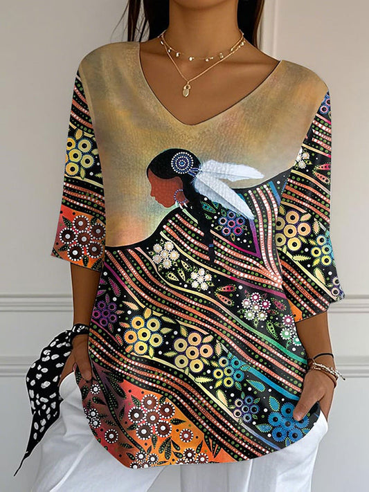 Women's Indigenous Art V-Neck T-Shirts